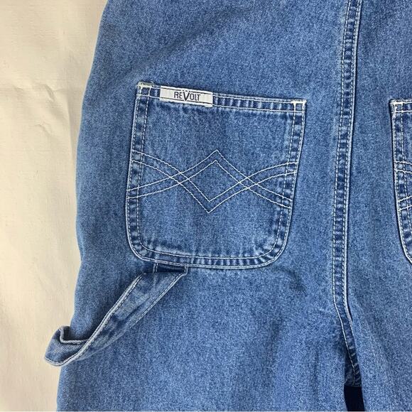 Revolt juniors size small denim overalls stamped floral y2k vintage blue - Picture 9 of 10